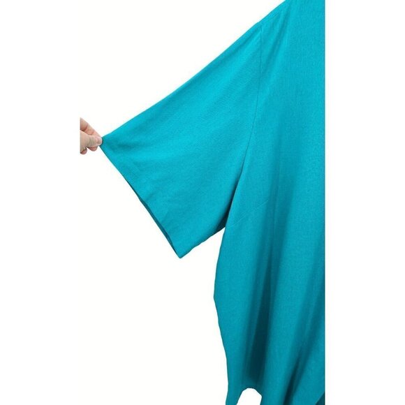 Maggie Barnes Button Up Top Blouse Women Sz 32 Elbow Sleeve Linen Blend Teal NEW - Picture 4 of 7